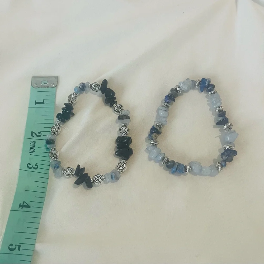 Aquamarine Lapis Lazuli Blue Goldstone Beaded Stretch Bracelets Handmade NWT - Picture 6 of 8